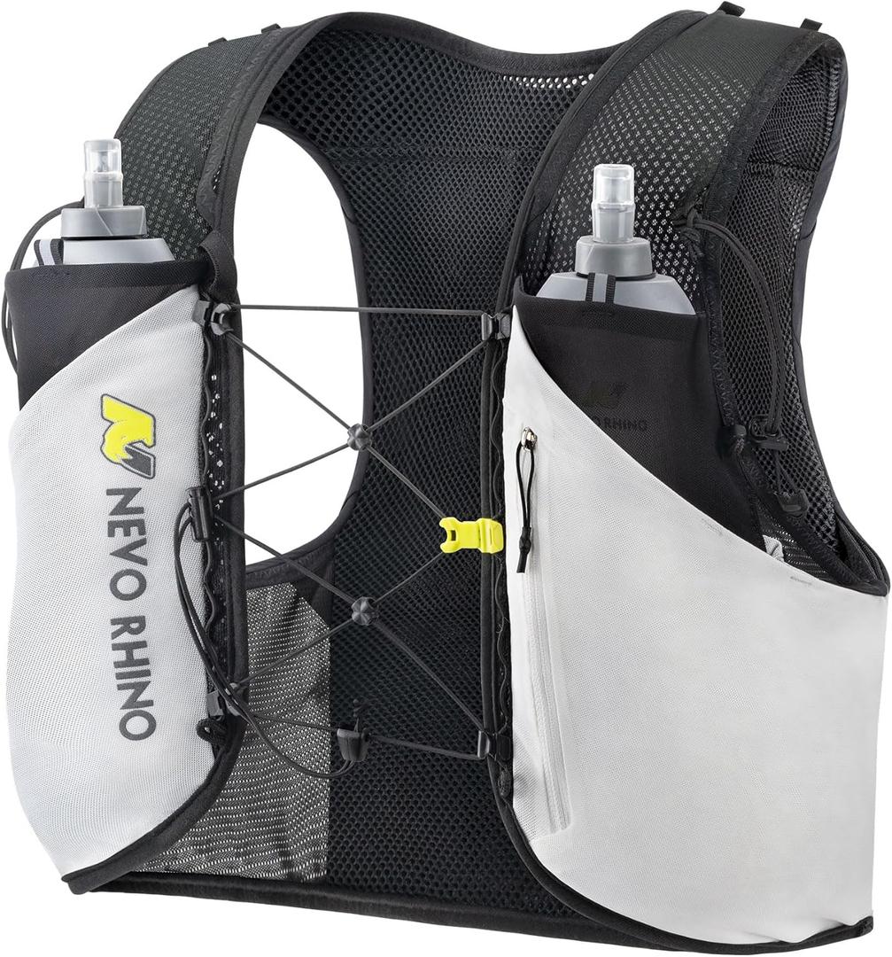 N NEVO RHINO 5L Running Vest for Men & Women - Hydration Vest with Dual 500ml Soft Flasks,Adjustable Chest Straps,Lightweight Water Backpack for Trail Running,Marathon,Hiking,Race (Medium, Black)