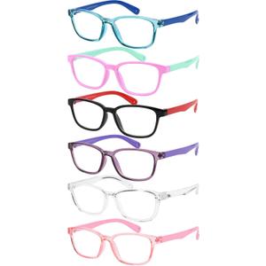 Yogo Vision Blue Light Blocking Glasses for Kids UV Protection Girls Boys Blue Light Glasses Anti Eyestrain (6 Pack: Blue, Pink and Green, Black and Red, Grey and Blue, Pink, Crystal)