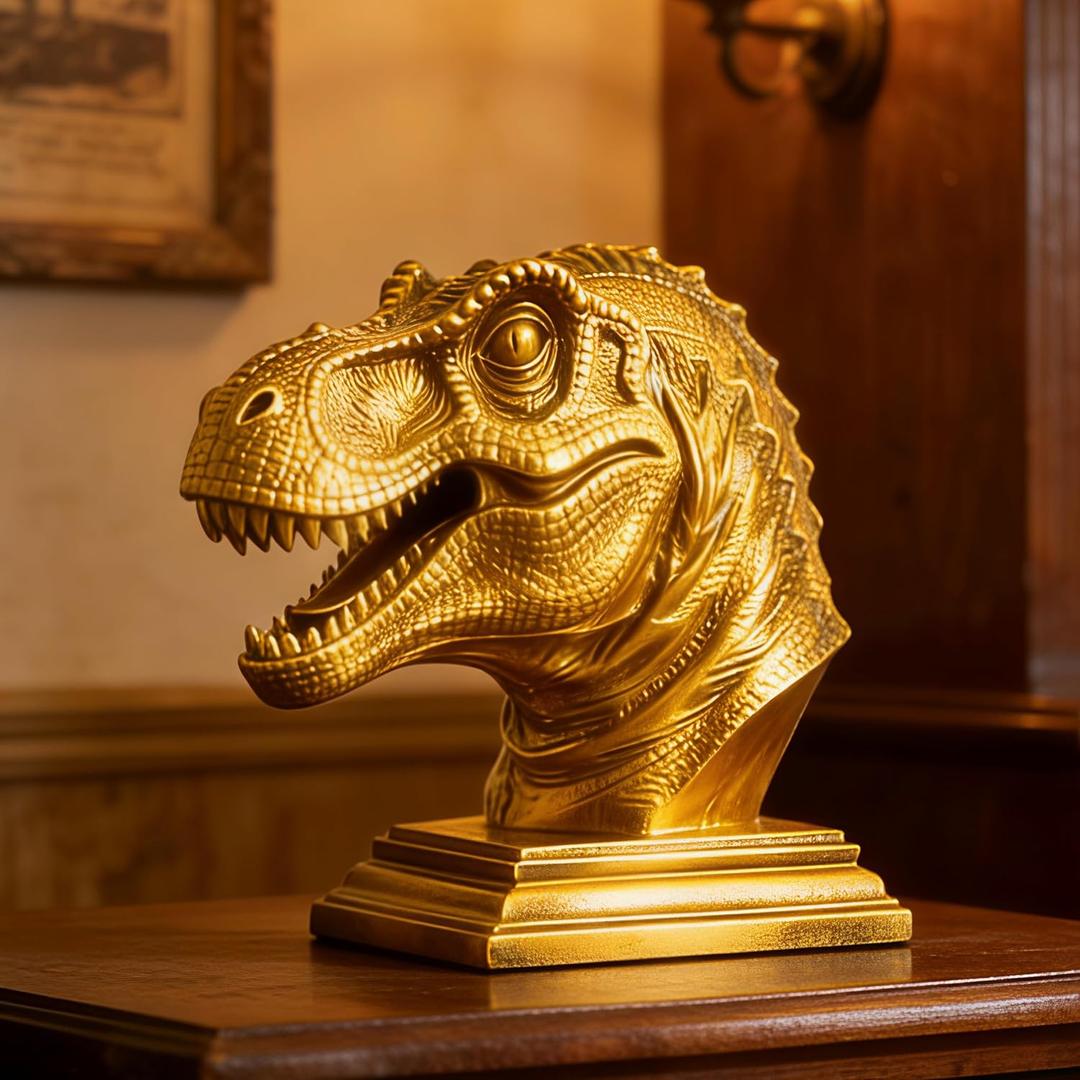 XINDAM Resin Tyrannosaurus Rex Dinosaur Head Bust Statue Decorative Home & Office Resin Figurines Home Office Display Craft Living Room Decor Ornaments for Tabletop Gold
