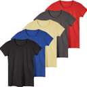Sexy Basics Women's 5 Pack Crew Neck T-Shirts |Workout - Activewear - Yoga - Sleep Ultra Soft Stretch Short Sleeve Tees (3X-Large, 5 Pack-black,charcoal,blue,sunlight,flame Red)