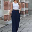 Betusline Women's High Waist Dress Pants Business Side Button Work Wide Leg Pants Straight Leg Trousers, Navy, X-Small