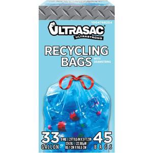 Ultrasac Blue Recycling Bags 33 Gallon 0.9 MIL, 33.5" x 38" - Pack of 45 - For Recycling, Kitchen, Industrial, & Commercial