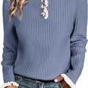 Arach&Cloz Womens Swaters 2024 Fall Fashion Outfits Long Sleeve Crewneck Knit Tops Ruffle Casual T-Shirts Cute Tees Blouses (Blue, XL)