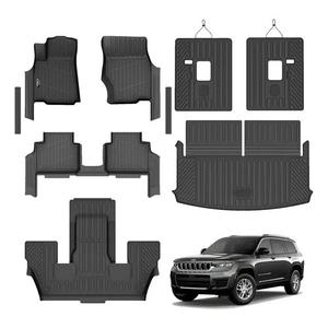 Floor Mats Custom for Grand Cherokee L 2021-2025 2026 Captain Chair(Only for 6-Seater w/o 2nd Row Armrest) TPE All Weather Cargo Liner with Backrest Mat & Door Sill Guards Accessories, Black