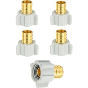 (Pack of 5) EFIELD Pex 3/4" Pex x 1/2" Female NPT Swivel Adapter Barb Crimp Brass Fittings, ASTM F1807 (5),(PEX1807379-5PCS)