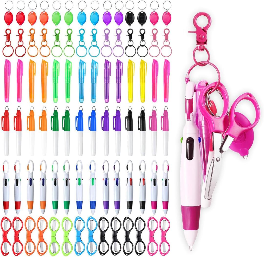 84 Pcs Badge Reel Pen Nurse Badge Pen Tool Accessories Mini Highlighter Set with Mini Highlighter Folding Scissors Retractable Neon for Nurse(Multicolor)