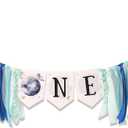 Outer Space Planets High Chair Banner - Astronaut Rocket 1st Birthday Boy High Chair ONE Banner - First Trip Around the Sun Party Decor (OUTER SPACE HF)