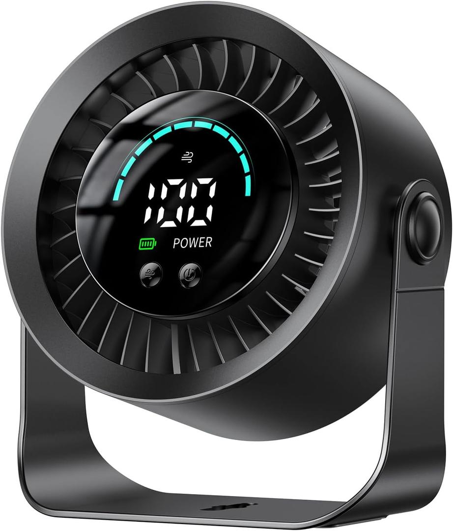 DIGIX Rechargeable USB Desk Fan for Bedroom, 100 Speeds, 360 Rotation, Wall Mounted Design Small Portable Table Fan with LED Display, Quiet Personal Desktop Cooling Fans for Home Office (Black)