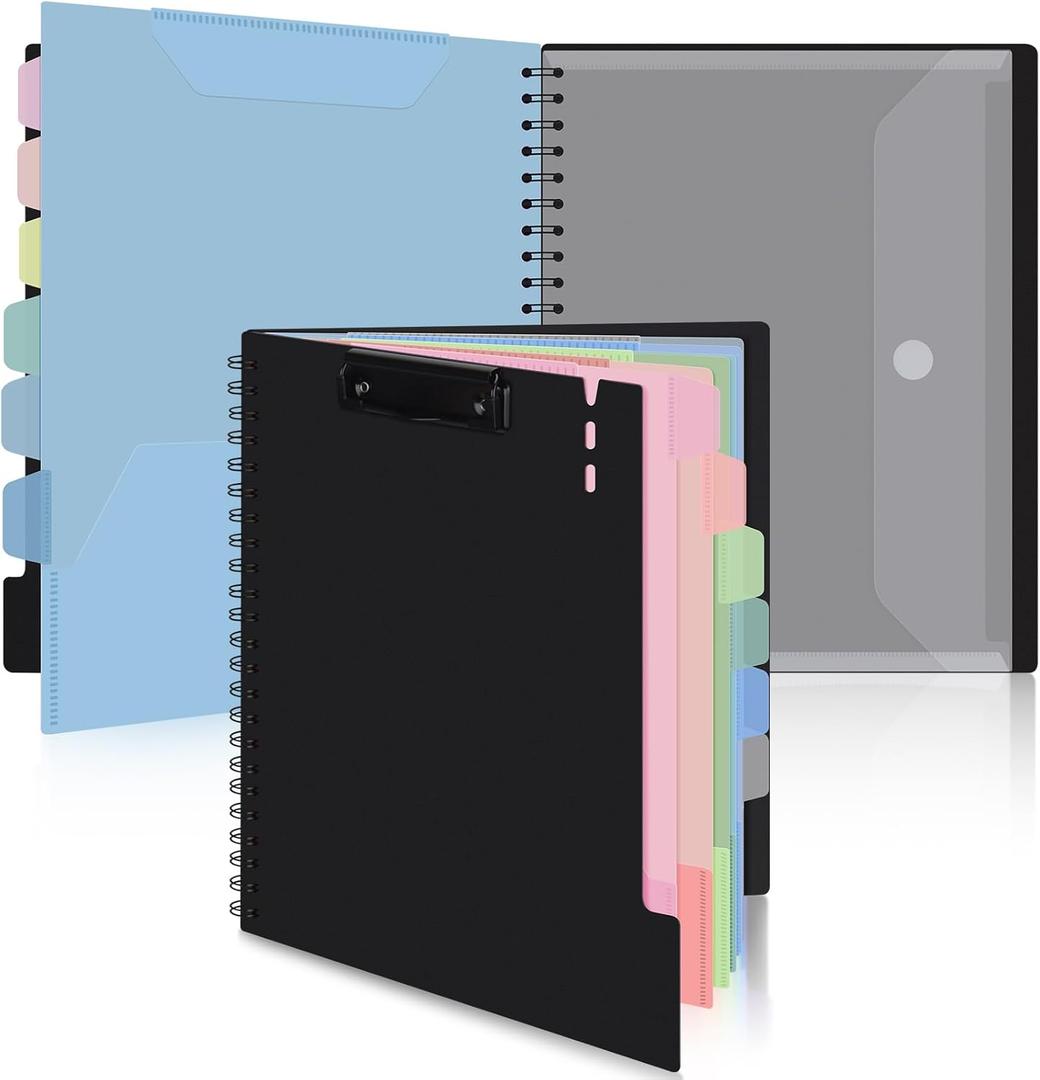 Uquelic Clipboard with Folder Organizer, 12 Pockets Project Organizer - Refillable Lined Notepad (11" x 8.5"), Hardcover Project Organizer with Stay-Put Tabs (Macaron 1 Pack)