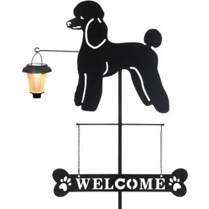 BAYN Solar Poodle Garden Stakes Decorative with a Lantern Dog Silhouette Welcome Sign Outdoor Garden Decor for Yard, Lawn, Patio, Pathway