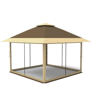 Garvee 12' × 12' Pop Up Gazebo Tent, Double Roof Patio Canopy with Mosquito Netting, Khaki