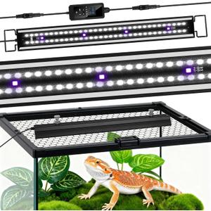 16-INCH LED UVB Light for Reptiles, LED Reptile Light Fixture Controller with Dimming and 4 UVI Modes, 15W Aluminum UVA UVB Lamp for Turtles, Snakes, and Bearded Dragons, 6500K