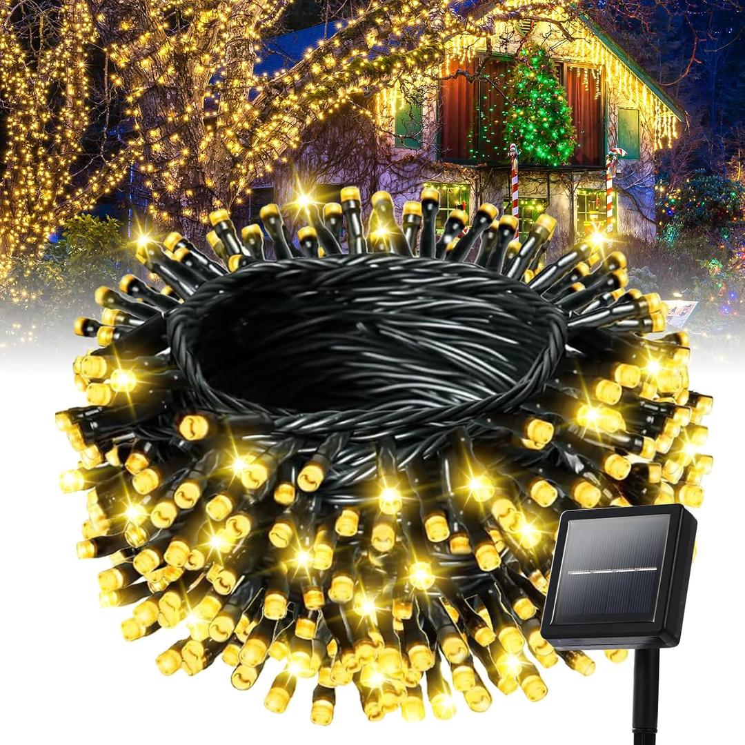 Outdoor String Lights Solar Powered Waterproof - 240 Led Solar String Lights for Outside with 8 Modes - Solar Twinkle Lights Outdoor Waterproof for Tree Patio Garden Wedding Party (110ft Warm White)