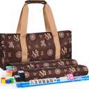 2026 American Mahjong Tiles Set, 166 White Tiles, 4 Color Racks & Pushers, Complete Western Mahjong Set with Blue Carrying Bag for Beginners & Experts (Brown)