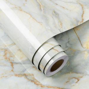 FunStick 24"x200" Glossy Blue Gold Marble Countertop Contact Paper Waterproof Marble Wallpaper Peel and Stick Countertops for Kitchen Wallpaper Self Adhesive Vinyl Marble Wall Paper for Table Walls