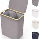 LONBET Laundry Basket with Lid, Made from Breathable Fabric | Aesthetic Clothes Hampers for Laundry with Side Handles & Sturdy Bamboo Frame (40 Gallons - Double, Gray)