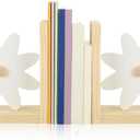 Harloon 2 Pcs Daisy Wooden Bookends Pink Rainbow Moon and Cloud Nursery Bedroom Decor for Home (Daisy)