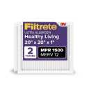 Filtrete 20x20x1 AC Furnace Air Filter, MERV 12, MPR 1500, CERTIFIED asthma & allergy friendly, 3 Month Pleated 1-Inch Electrostatic Air Cleaning Filter, 2-Pack (Actual Size 19.69x19.69x0.78 in)