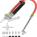 QWORK 10-120 PSI Tire Inflator Gauge - Dual Head Chuck, 12-Inch Hose, Leak-Free Valve Core, Chrome-Plated Cast Steel, with 4 Way Tool and Valve Cores Tire Pressure Gauge