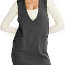 Womens Sweater Vest Dress V Neck Sleeveless Knit Pullover Pinafore Mini Dress with Pockets (Small, Grey)