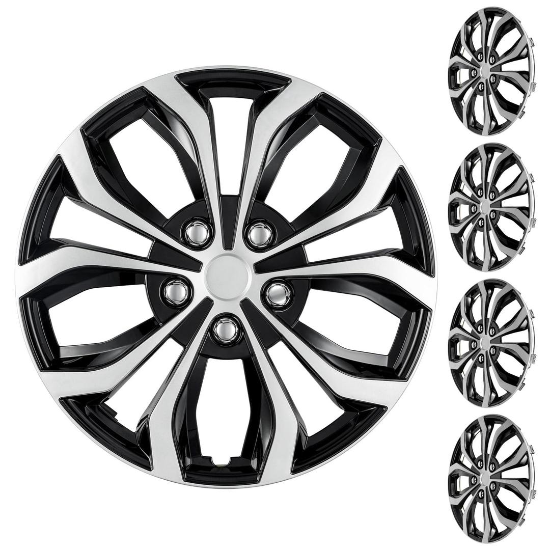 XLAVTIY 16 Inch Universal Hubcaps, Silver & Black Snap-On Wheel Covers, Compatible with Most Standard Steel Wheels, Cars Sedans & SUV, Set of 4 (Silver and Black)