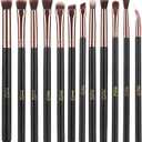 MSQ Eye Makeup Brushes 12pcs Rose Gold Eyeshadow Makeup Brushes Set with Soft Synthetic Hairs & Real Wood Handle for Eyeshadow, Eyebrow, Eyeliner, Blending(without bag)