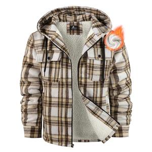 Ceoutdoor Mens Flannel Hoodie Jacket Fleece Lined Flannel Shirt Plaid Zip Up Sherpa Hooded Sweatshirt Warm Winter Coat Size 2Xl