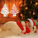 Tfro & Cile Ceramic Christmas Tree Night Light 2 Pack Xmas Decorative Tree Lamp Small Vintage Light Up Bathroom Decor with On/Off Switch for Home Bedroom (White&Pink)