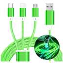 3 in 1 Light up Charging Cable,Multi LED Charging Cable,Light Up Charger Cord,3A USB Cable,Compatible with Most Smart Phones (green (2m/6.5ft))