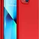 Miracase Designed for iPhone 13 Case, with Tempered Glass Screen Protector, [Soft Anti-Scratch Microfiber Lining], Shockproof Liquid Silicone Rubber Phone Cover Case for 13 6.1 inch(Red)