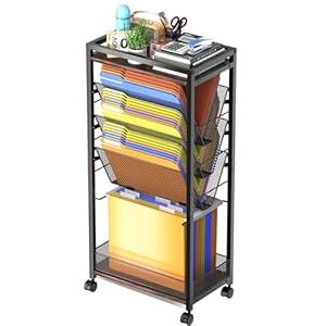 8 Tier Rolling Cart Work As Office File Cart Organization, Teacher Cart, Mobile Bookshelf Carts Or Hanging File Folders on Lockable Wheels, Paper Letter Storage for Home Office, School