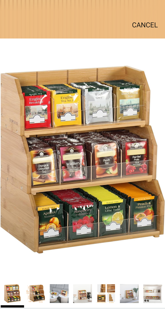 3 Layer Stackable Bamboo Tea Bag Organizer Storage Holder for Tea Bags Wood Tea Box Containers Tea Rack Teabag Station Stand for Cabinet Countertop Office(Patented Design), 12.2"L x 7.5"W x 13.8"H