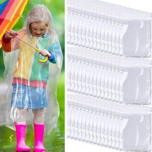 100 Pcs Disposable Rain Ponchos Bulk for Kids Emergency Ponchos with Hood Plastic Raincoat for Girls Boys Traveling Camping Hiking Amusement Parks Outdoors Activities