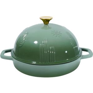 Bread Oven Cast Iron Bread Dutch Oven with Cloche Lid for Bread Baking Green Enameled Cast Iron Bread Oven with Dome Lid for Sourdough, 9.8 Inches