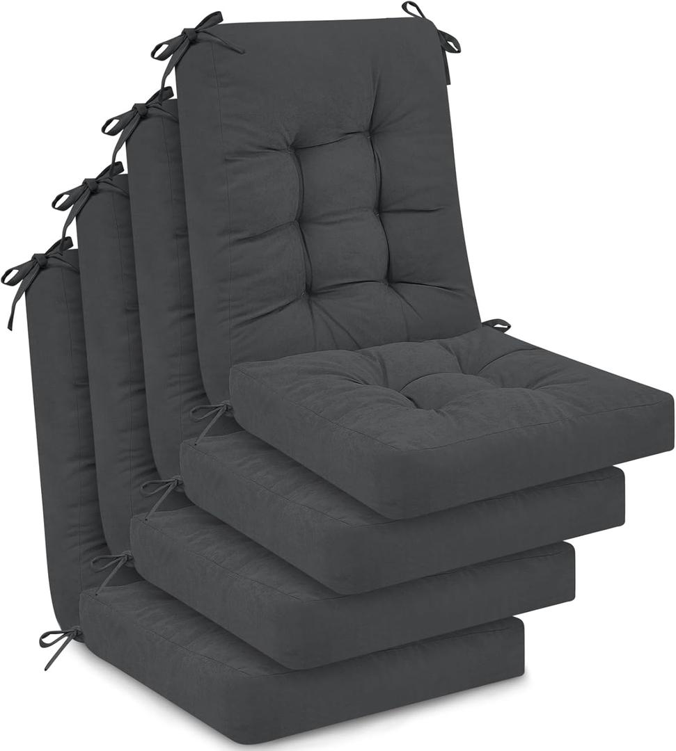 Juexica 4 Sets Outdoor Patio Chair Cushions Seat High Back Tufted Pillow Replacement Rocking Chair Cushions Pads for Patio Summer Seasonal Indoor Home Office (Dark Gray), 17 X 17 Inch