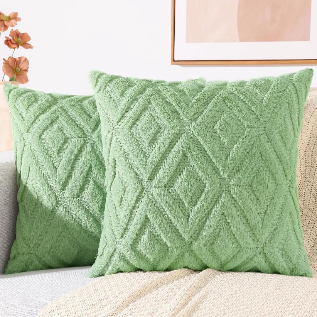 decorUhome Couch Throw Pillow Covers 18x18 Set of 2, Decorative Soft Plush Faux Wool Neutral Accent Pillow Covers for Bed Sofa Living Room, Sage Green decorUhome Couch Throw Pillow Covers 18x18 Set of 2, Decorative Soft Plush Faux Wool Neutral Accent Pillow Covers for Bed Sofa Living Room, Sage Green