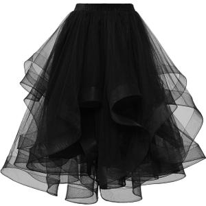 DRESSTELLS Tulle Skirts for Women, A Line Elastic Waist Tiered Layered Puffy Midi Long Halloween Party Tutu Skirt (Medium)