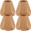Glooglitter Small Clip-on Chandelier Rattan Lamps Set Shade Scalloped Lampshade 3"top x 6"bottom x 5-1/4"slant Height Empire Lamp Shade Chandelier or Accent Lamp(Paper Rope,Naturals,4 Pcs)