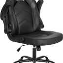 Sweetcrispy Computer Gaming Desk Chair - Big Tall Ergonomic Lumbar Support with Flip-up Armrest and 360 Swivel Wheels, PU Leather Height Adjustable, for Home and Office, Black