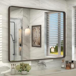 44x36 Bronze Bathroom Mirror, Brushed Metal Bathroom Vanity Mirrors for Wall, Rounded Corner Bronze Rectangle Mirror for Farmhouse, Bedroom, Anti-Rust (Horizontal/Vertical) 44x36 Bronze Bathroom Mirror, Brushed Metal Bathroom Vanity Mirrors for Wall, Rounded Corner Bronze Rectangle Mirror for Farmhouse, Bedroom, Anti-Rust (Horizontal/Vertical)