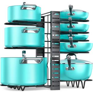 MUDEELA Pots and Pans Organizer Rack under Cabinet 16.61 Height, 8 Tiers Adjustable Pot Pan Rack with 3 DIY Methods, Pot Lid holder for Kitchen Cabinet Organizers and Storage