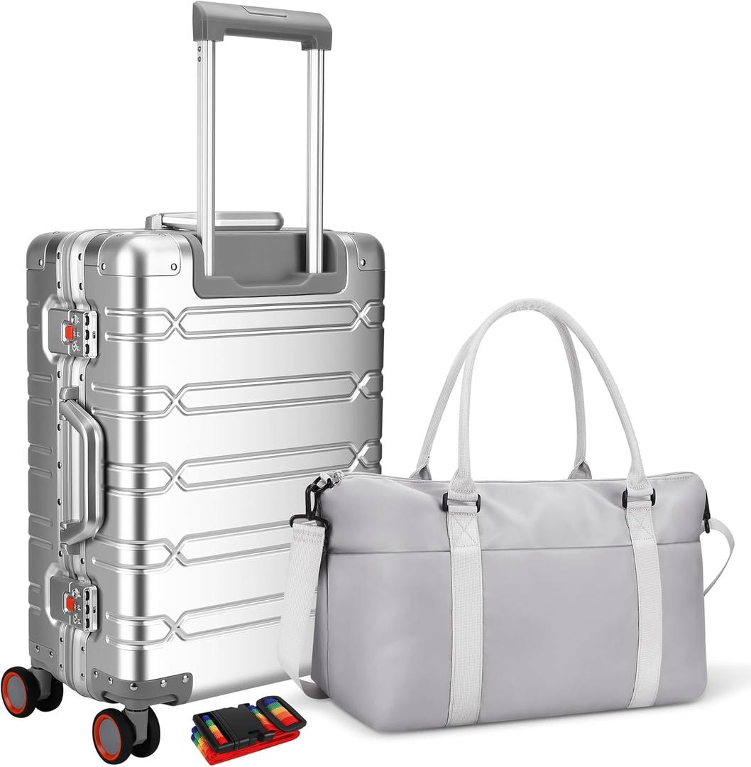 WEICHEN 29 Inch Heavy-Duty Aluminum Checked Luggage, Luxury Metal Suitcase with 360 Spinner Wheels, TSA Locks & Reinforced Frame for Business Travel (Silver)
