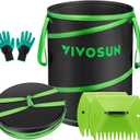 VIVOSUN 47-Gallon Collapsible Trash Can, Reusable Pop-Up Garden Bag with Hard-Shell Bottom, Leaf Scoops and Gloves, Yard Waste Container for Lawn Care and Camping