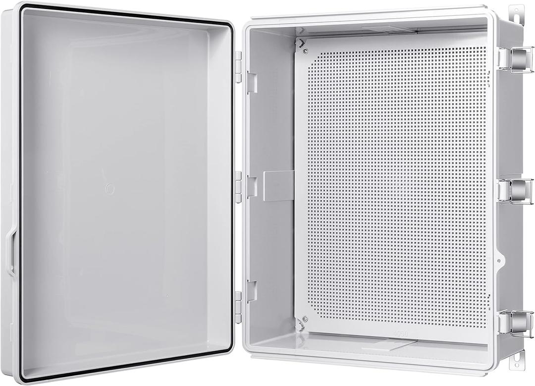Junction Box, IP67 Waterproof Plastic Enclosure for Electrical Project, Hinged Grey Cover, Includes Mounting Plate and Wall Bracket 510410200mm (20"16.1"7.9")