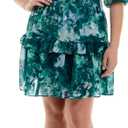 Maison Tara Women's Puff Sleeve Floral Printed Crinkle Chiffon Ruffle Hem Midi Dress (10, Navy/Teal)