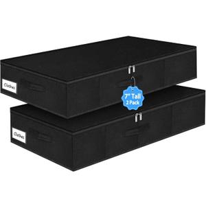 6.7-Inch Tall Under Bed Storage Bin with Zipper, Underbed Storage Container w/Rigid Sides & Bottom, Large Clothes Organizer Box for Bedroom, Dorm, Couch, Dressers, 30x15x6.7 Inches, Black