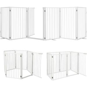 Snagle Paw Full Metal Freestanding Dog Gate with Door, 120 W x 32 H Pet Gate with Support Feet for Doorways, Stairs and Hallways, Portable Dog Fence for Indoor Use(32" 6 Panel, White)