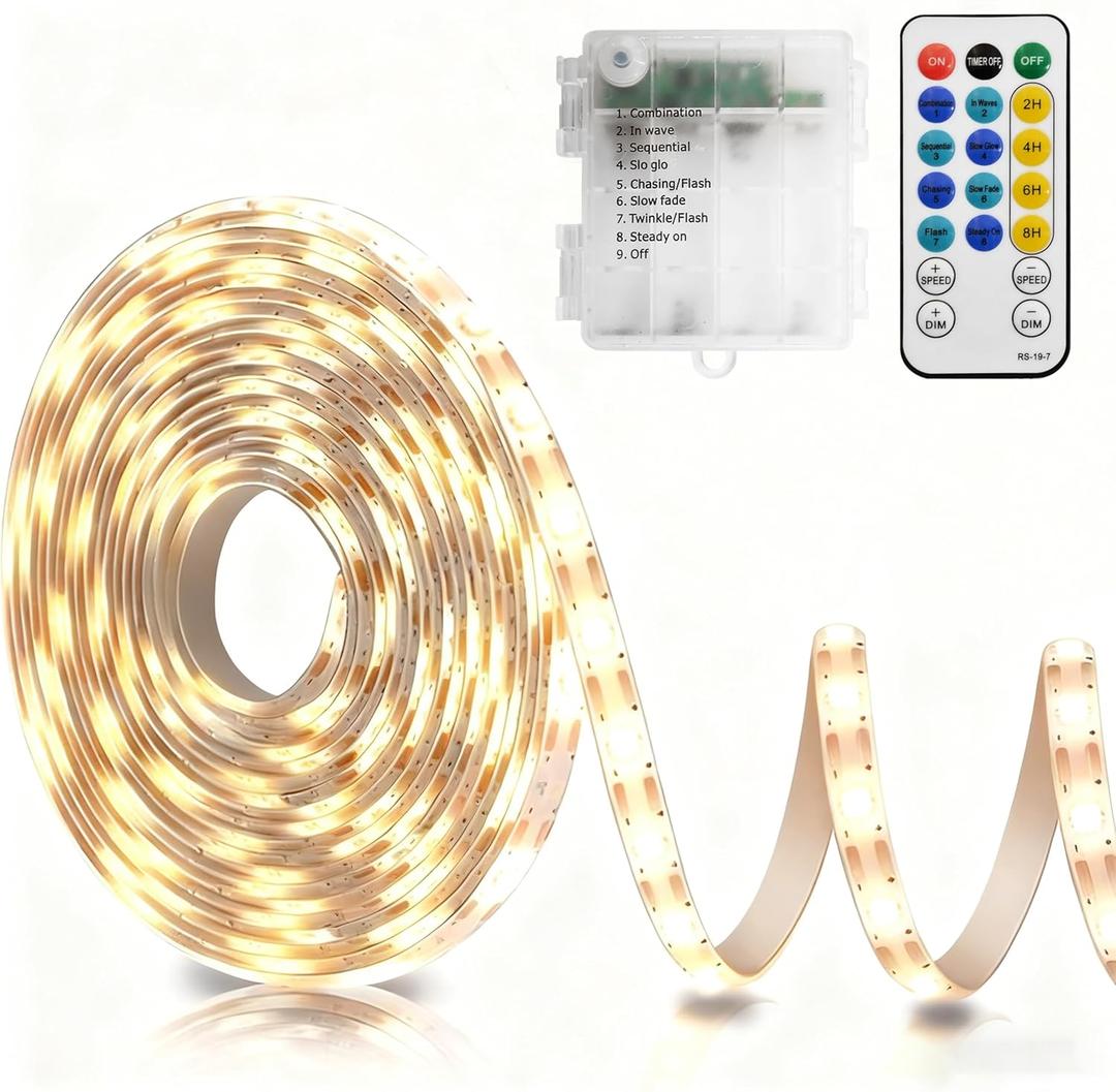 echosari Strip Lights Battery Operated, 16.5Ft 150 LED 2835 SMD Closet Strip Lights with Remote for Bedroom, Kitchen, Cabinet Dcor (Warm White)