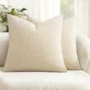 MIULEE Decorative Throw Pillow Covers 24x24 Pack of 2 Beige Couch Pillow Covers Soft Cozy Textured Chenille Pillowcases for Home Decor Sofa Living Room Cushion Bedroom