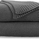 CozeCube Dark Grey Throw Blanket for Couch, Soft Cozy Cable Knit Throw for Bed Sofa Living Room, Lightweight Warm Decorative Farmhouse Christmas Blanket, 60"x80", Charcoal Grey